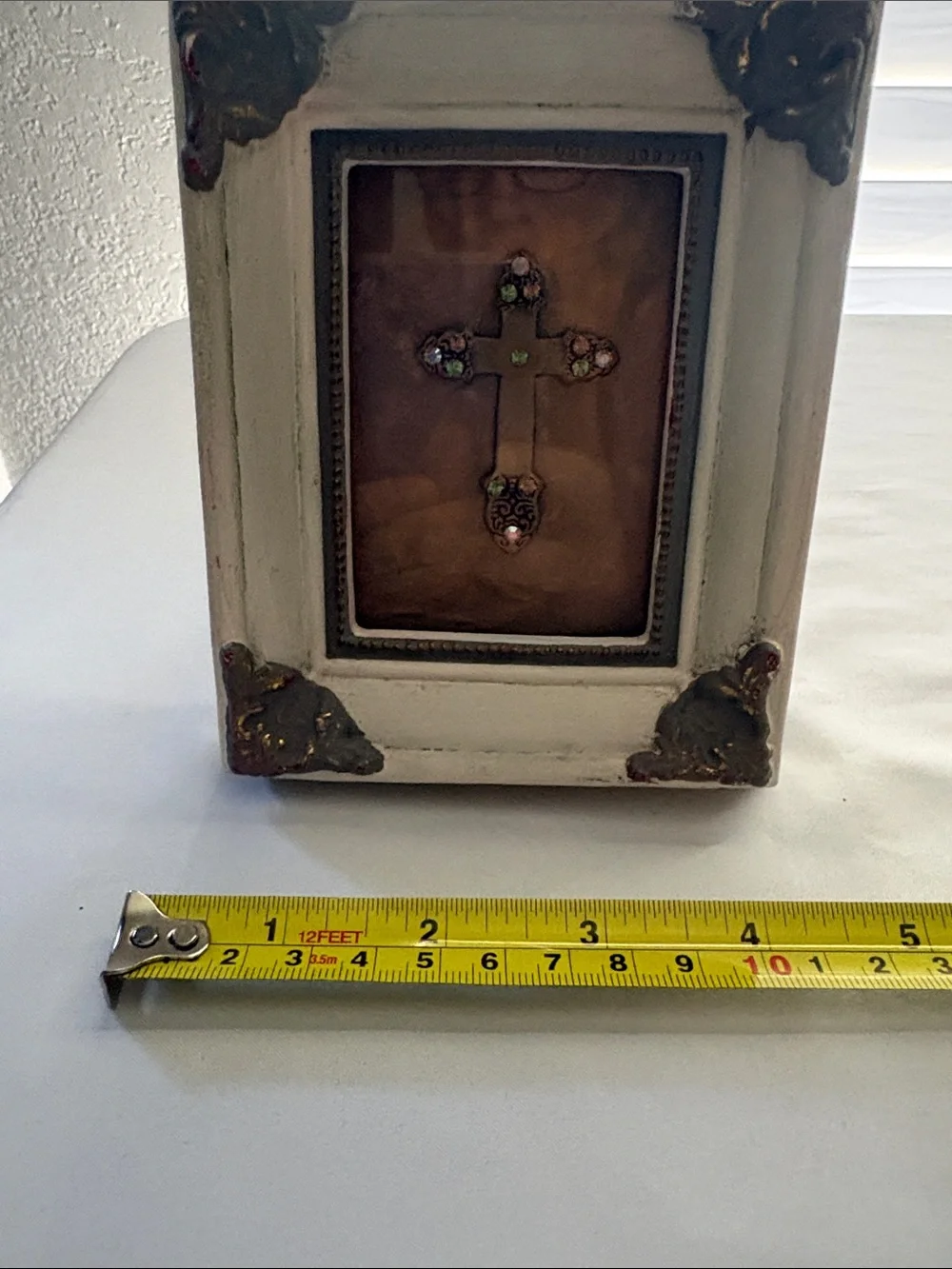 Decorative White Prayer Frame with Embellished Cross